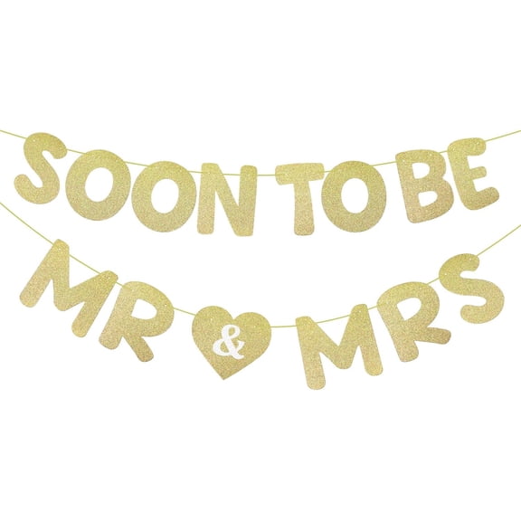 Soon to Be Mr & Mrs Banner for Bridal Shower Decorations Pre-Strung Gold Glitter Mr and Mrs Sign Garland for Wedding Engagement Bachelorette Party Decorations