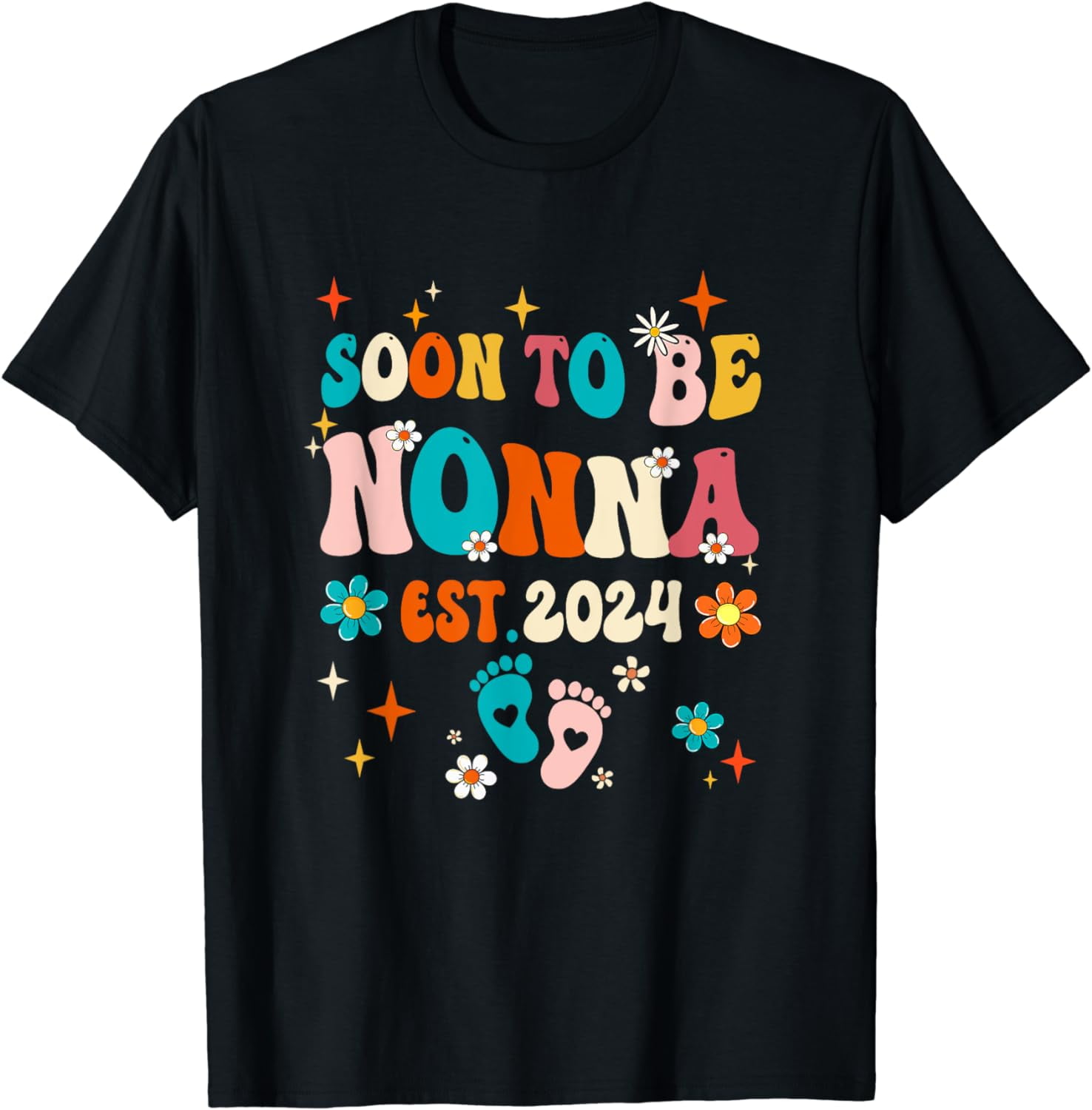 Soon To Be Nonna Est 2024 Pregnancy Announcement Groovy T Shirt