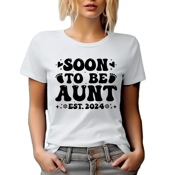 Soon to Be Aunt 2024, Baby Shower or Gender Reveal Party, White T-Shirt, Medium