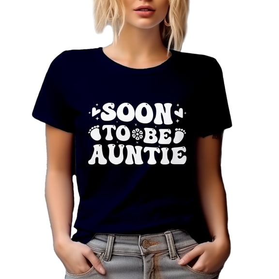 Soon to Be Auntie, Pregnancy Announcement, Baby Shower, Retro Wavy Text, Navy Blue T-Shirt, XL