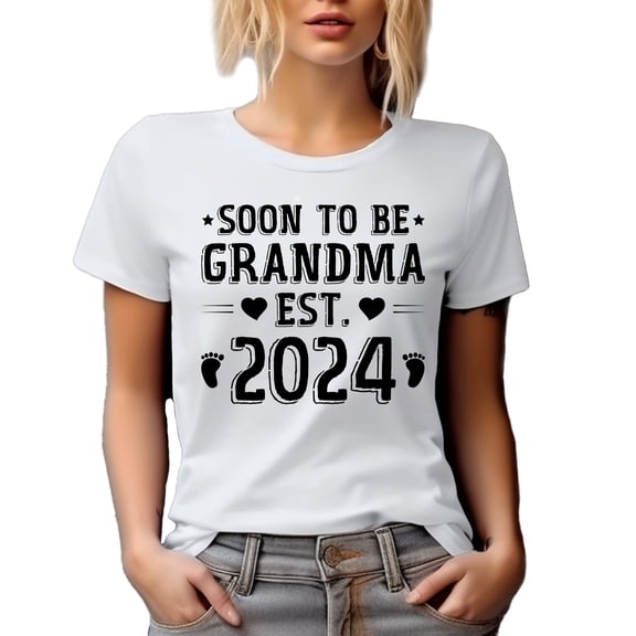 Soon to Be Grandma Est. 2024, Baby Shower or Gender Reveal Party, White T-Shirt, Large
