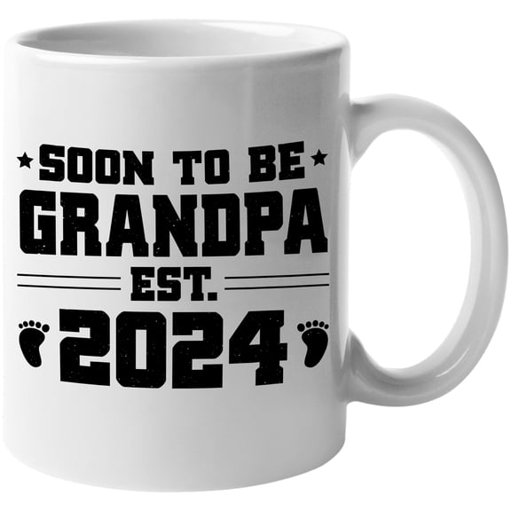 Soon to Be Grandpa Est. 2024, Baby Shower or Gender Reveal Party, White 11oz Ceramic Mug