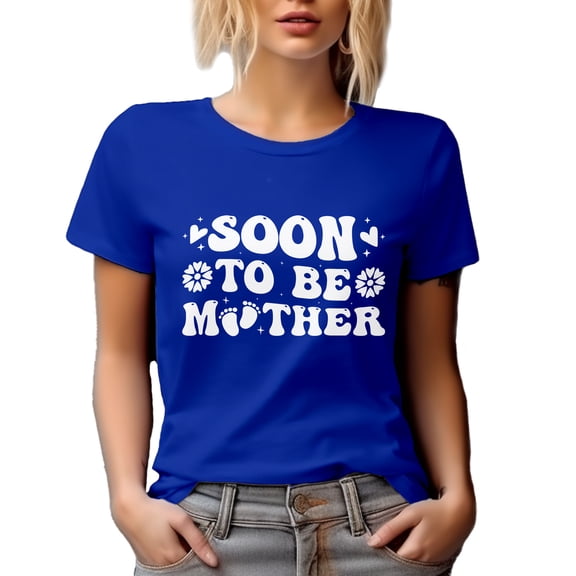 Soon to Be Mother - Pregnancy Announcement, Baby Shower or Gender Reveal Party, Royal Blue T-Shirt, XL