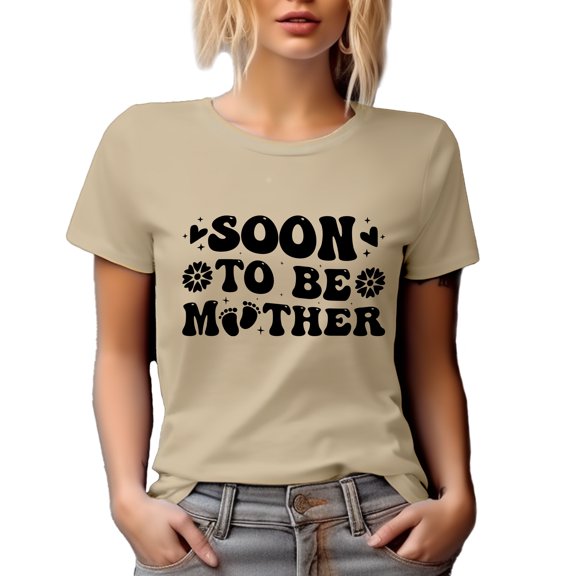 Soon to Be Mother, Pregnancy Announcement, Baby Shower or Gender Reveal Party, Tan T-Shirt, Small