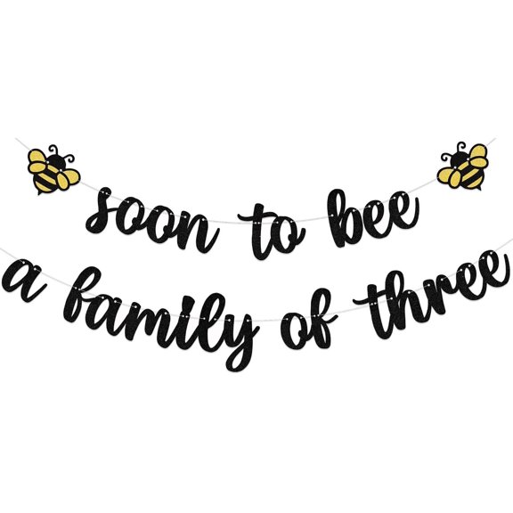 Soon to Bee A Family of Three Banner, Bee Baby Shower Decorations Black