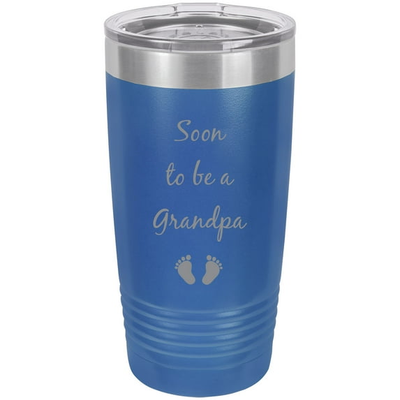 Soon to be a Grandpa - Announcement Stainless Steel Engraved Insulated Tumbler 20 Oz Travel Coffee Mug, Blue