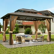 Soonbuy 10*13 FT Heavy Duty Double Roof Outdoor Gazebo, with Netting and Sunshade Curtains
