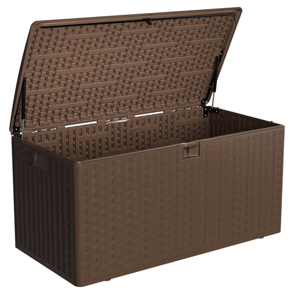 Soonbuy 100 Gallon Resin Deck Box, Lockable Waterproof Outdoor Storage Box for Patio and Pool, Large Outside Storage Container for Cushions, Package Delivery, Garden Tools