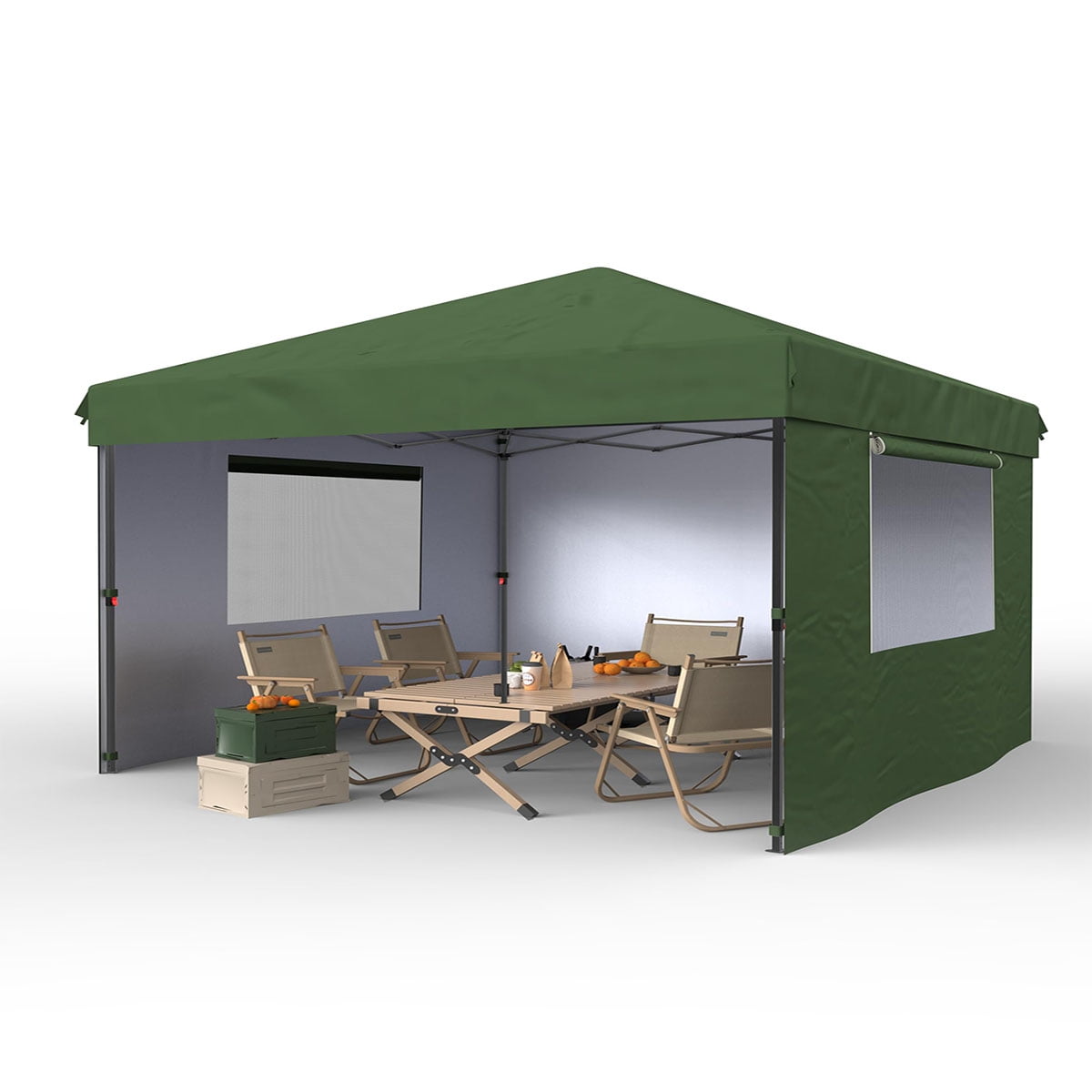 Soonbuy 10x10 Pop Up Canopy with 3 Sidewalls,Easy Up Camping Tent with One Button Push Setup - 1 Roller Bag, 3 Adjustable Height, 4 Weight Bags for Deck, Garden, Sports, Beach, Party
