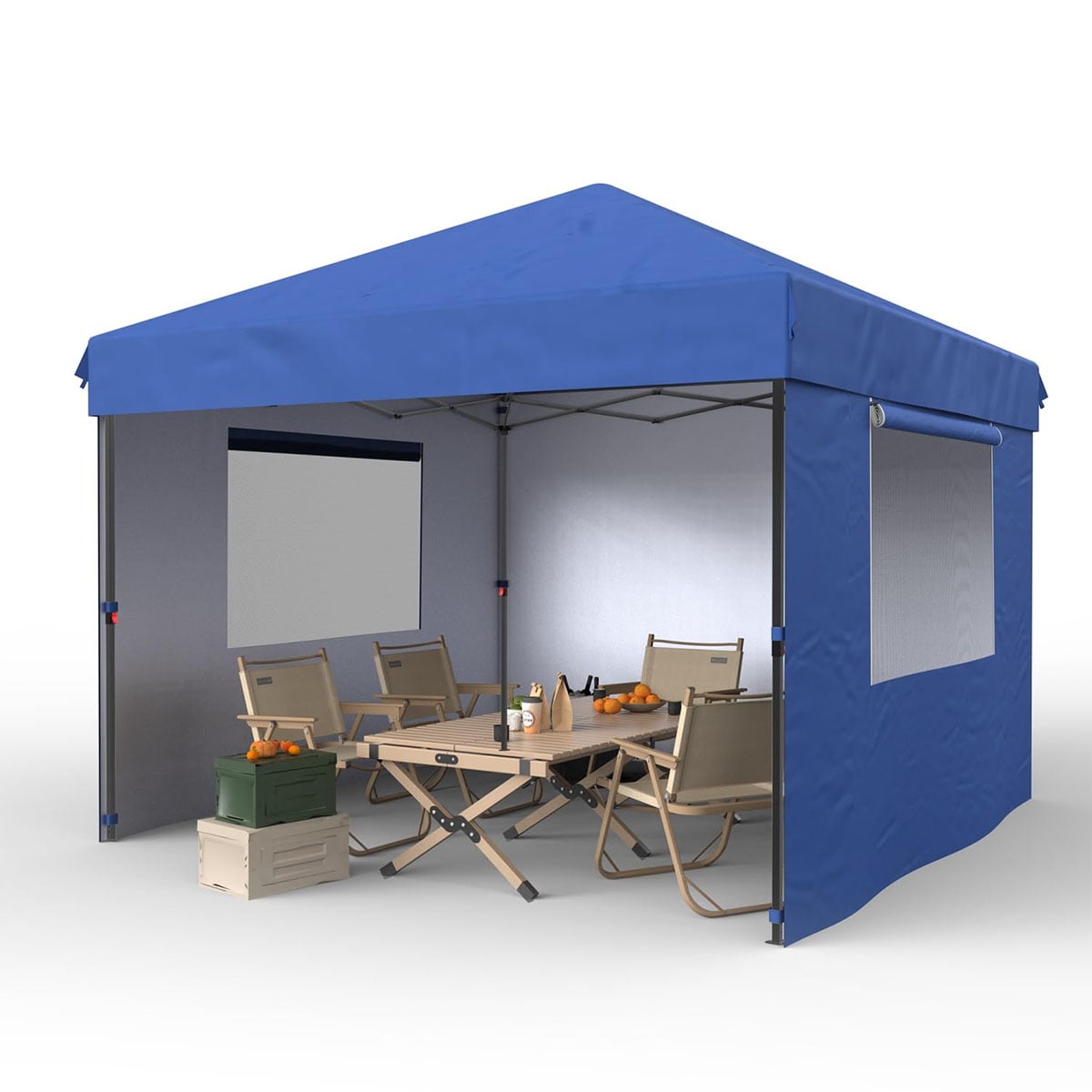 Soonbuy 10x10 Pop Up Canopy with 3 Sidewalls,Easy Up Camping Tent with One Button Push Setup - 1 Roller Bag, 3 Adjustable Height, 4 Weight Bags for Deck, Garden, Sports, Beach, Party