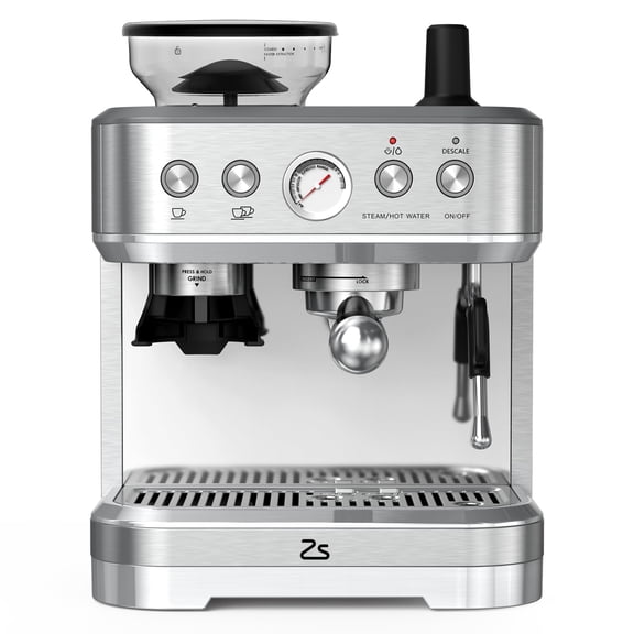 Soonbuy 15 Bar Semi-Automatic Espresso Machine with Built-in Grinder, Milk Frother & Steam Wand, Italian Pump, 2.5l Water Tank, Stainless Steel Coffee Maker