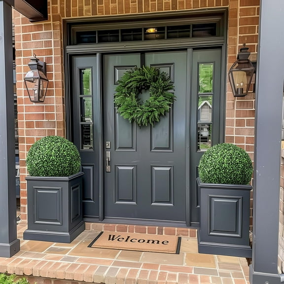 Soonbuy 2-Pack 16" Artificial Plant Topiary Ball, Pre-Lit Artificial Topiary Plant With 8 Mode, 30 LED Lights,Battery Operated,And Remote Control Light Plant Ball For Backyard, Wedding And Home Decor