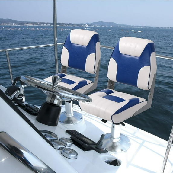 Soonbuy 2 Packs Boat Seats Low Back Stainless Steel Screws Included, Fold-Down Fishing Boat Seats Waterproof Captain Aluminum Hinges & Thick Soft Cushion