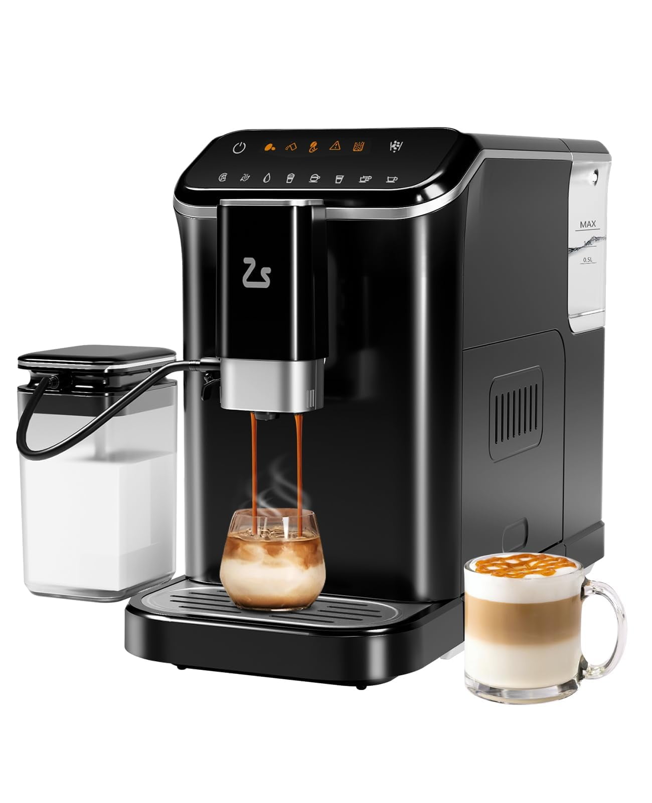 Soonbuy 20 Bar Espresso Machine with Built-in Grinder - Cold Brew & Cold/Hot Milk Frother One-Touch Screen Large Removable Water Tank for Barista-Quality Home Office Specialty Coffee, Black