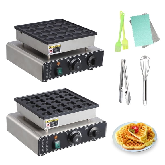 Soonbuy 25 Hole Waffle Maker with Removable Plates of Round & Heart, Commercial Electric Nonstick Mini Muffin Maker with 50-300℃ Separate Control, 1.8" Diameter Mini Dutch Pancake Maker for Snacks