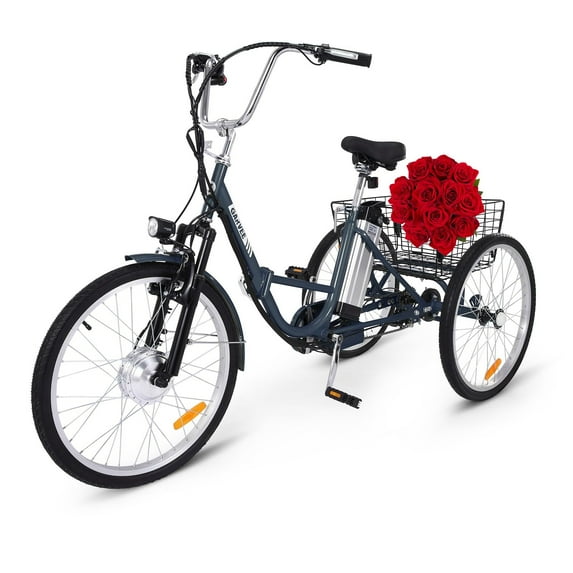 Soonbuy 26" Electric Tricycle, 7 Speeds/36V 10Ah/Large Basket, up to 330lbs ,Dark Gray