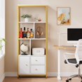 thumbnail image 1 of Soonbuy 3 Tier Gold Bookshelf with Drawers, Gold, 1 of 8