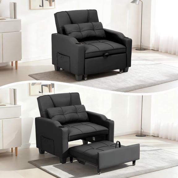 Soonbuy 3-in-1 Convertible Sofa Bed Chair,Modern Pull-Out Sleeper with Adjustable Backrest, USB Charging Port, Cup Holders & Side Pockets, Space-Saving Couch for Living Room or Bedroom