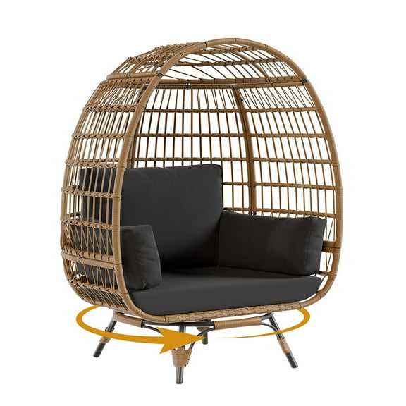 Soonbuy 360°Swivel Egg Chair Patio Rotating Rattan Egg Basket Lounge Chair, Wicker Egg-Shaped Chair w/Steel Frame Stand and 4 Cushions for Patio, Porch, Backyard, Living Room