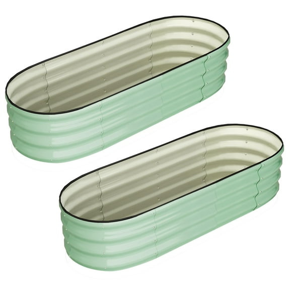 Soonbuy 4.5x2x1ft Galvanized Raised Garden Bed Outdoor,Planters for Outdoor Plants,OpenEnded Base Planter Raised Boxes,Oval Metal Planter Box for Vegetables,Flowers,Fruits,Rubber Edge,2 pack