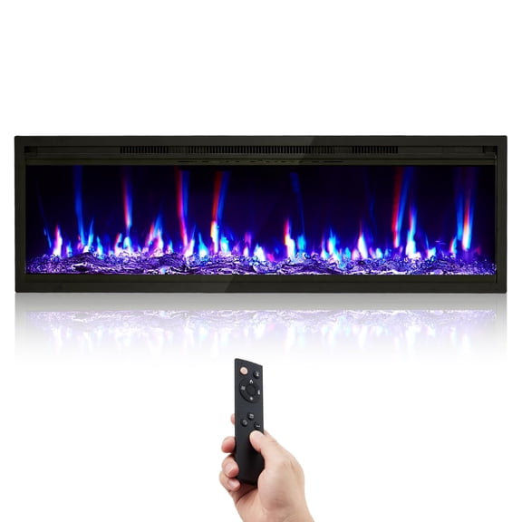 Soonbuy 42/50/60/68 Inch Electric Fireplace Heater with Remote Control, 5000 BTU Heat Output, Ultra-Slim Wall-Mounted or Recessed Electric Fireplace Inserts with Timer