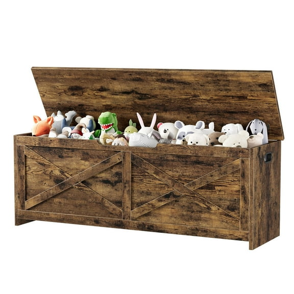 Soonbuy 47" Storage Chest Extra Large,Wooden Storage Bench Storage Trunk with 2 Safety Hinges,Shoe Bench,Storage Bench Large Toy Chest for Entryway,Living Room,Bedroom,Easy Assembly
