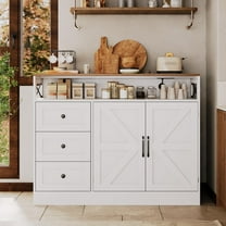 Soonbuy 47" White Farmhouse Sideboard Buffet Cabinet, Wood Coffee Bar & Large Pantry Storage Cupboard with Drawers, Multi-Functional for Dining Room & Living Room