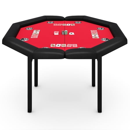 Soonbuy 48" Folding Poker Table, Folding Game Table Padded Rails ＆ Stainless Steel Cup Holders ＆ Collapsible Metal Legs, 8 Players Octagon Casino Table for Texas Holdem Games