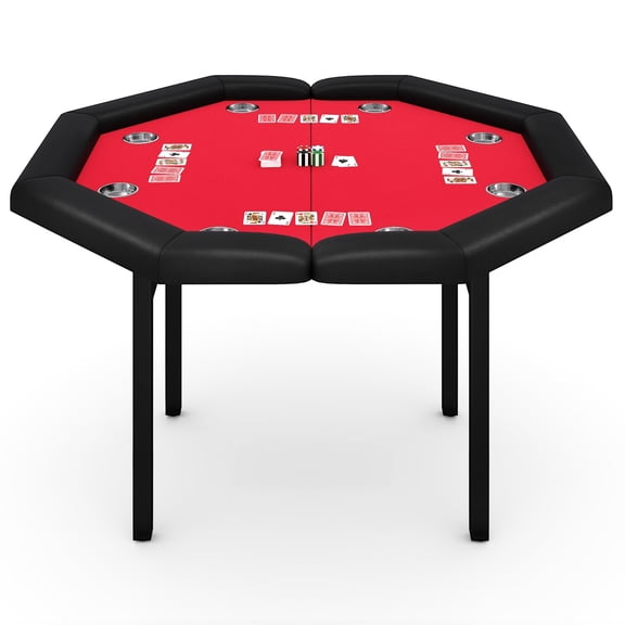 Soonbuy 48" Folding Poker Table, Folding Game Table Padded Rails & Stainless Steel Cup Holders & Collapsible Metal Legs, 8 Players Octagon Casino Table for Texas Holdem Games
