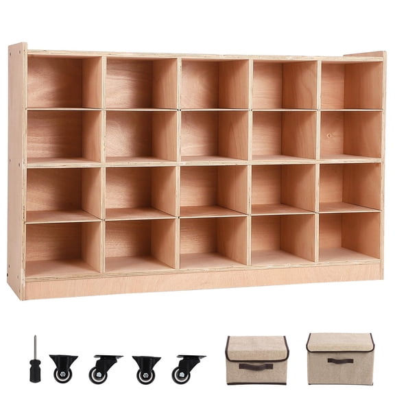 Soonbuy 5-Section Classroom Coat Locker, 20 Cubbies for Classrooms, Daycare Cubby with 4 Casters, 5 Hooks and 2 Storage Boxes, for Home, School, Kindergarten