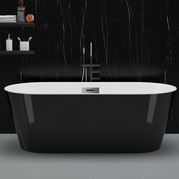 Soonbuy 59/67 Inch Freestanding Soaking Bathtub, Stand Alone Tub, Modern Design, Chrome Drain and Overflow, Premium Cast Acrylic,Soaking Bathtub for Bathroom