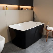 Soonbuy 59 Inch Acrylic Freestanding Bathtub, Soaking Bathtub with Matte Drain and Overflow, Modern Square Tub with Deep Ergonomic Design and Double-Walled Insulation for Bathroom Use