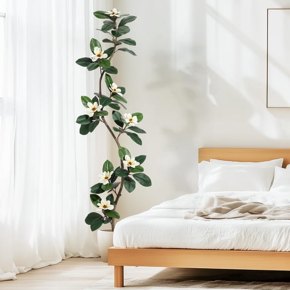 Soonbuy 5FT Artificial Magnolia Tree,Magnolia Faux Plants Indoor,Artificial Flower Tree with Pot,Artificial Plants for Home Decor,Realistic Leaves Flowers for Wedding Living Room Office Hotel Decor
