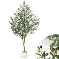 thumbnail image 1 of Soonbuy 5FT Artificial Olive Tree,Realistic Faux Olive Tree with Natural Wood Trunk & Lifelike Fruits,UV Resistant Artificial Tree, Potted Fake Olive Tree for Home, Office, Living Room Indoor Decor, 1 of 9