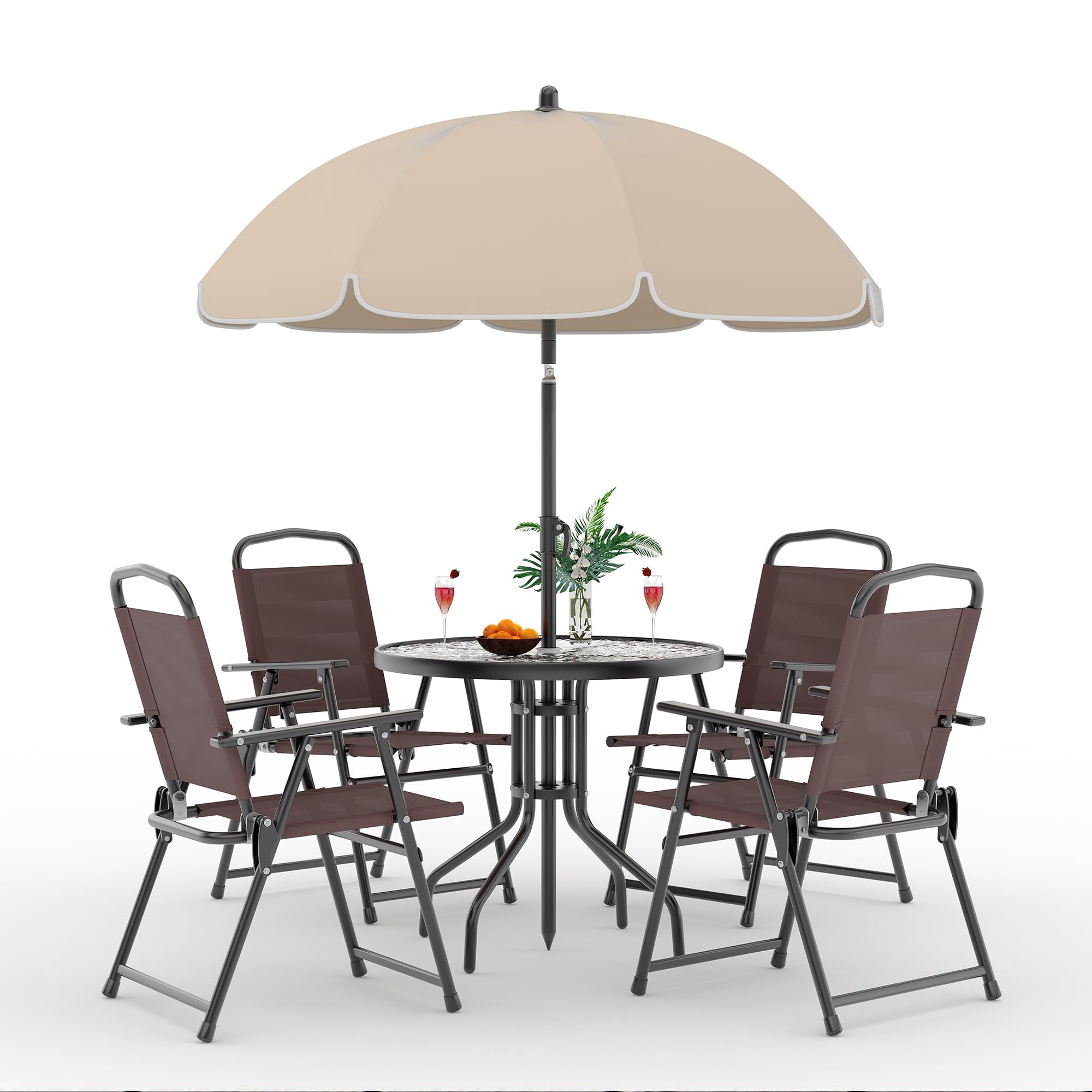 Soonbuy 6 Pieces Outdoor Dining Set With Umbrella, Patio Table and 4 ...
