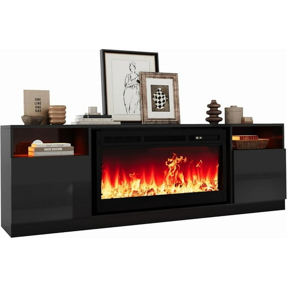 Soonbuy 70" Electric Fireplace TV Stand with 36" Fireplace - Entertainment Center, 2 Tier TV Console Cabinet with Storage Cabinet, Heater with 12 Frame and LED Light Colors