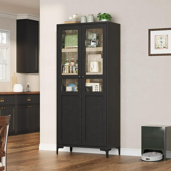 Soonbuy 71inch Tall Kitchen Pantry Storage Cabinet with Microwave Shelf and LED Light, Storage Cabinet with Door and Shelve, Hutch Cabinet with Storage for Dining Room, Living Room, Bathroom