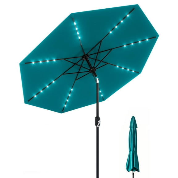 Soonbuy 9FT Outdoor Patio Umbrella, 8 Sturdy Ribs, with 32 LED Lights