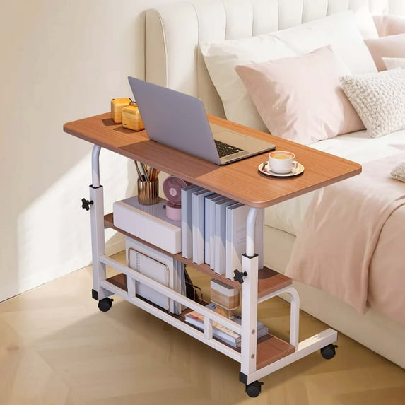 Soonbuy Adjustable Height Mobile Standing Desk with Wheels, Portable Rolling Computer Table,Storage Shelves, Home Office & Small Spaces