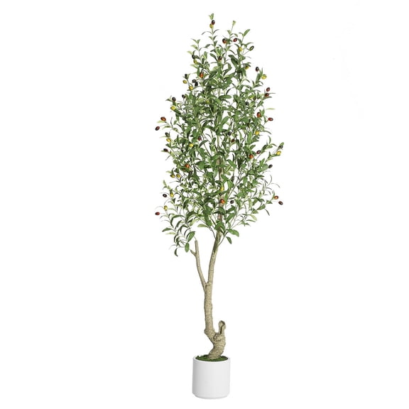 Soonbuy Artificial Olive Tree,5ft Faux Olive Tree with White Planter and Green Fake Moss for Home Office Living Room Bedroom Stairs Foyer Decor