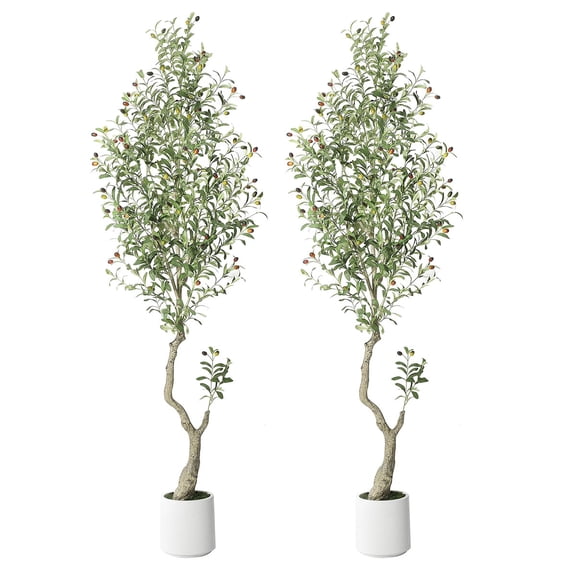 Soonbuy Artificial Olive Tree,5ft Faux Olive Tree with White Planter and Green Fake Moss for Home Office Living Room Bedroom Stairs Foyer Decor
