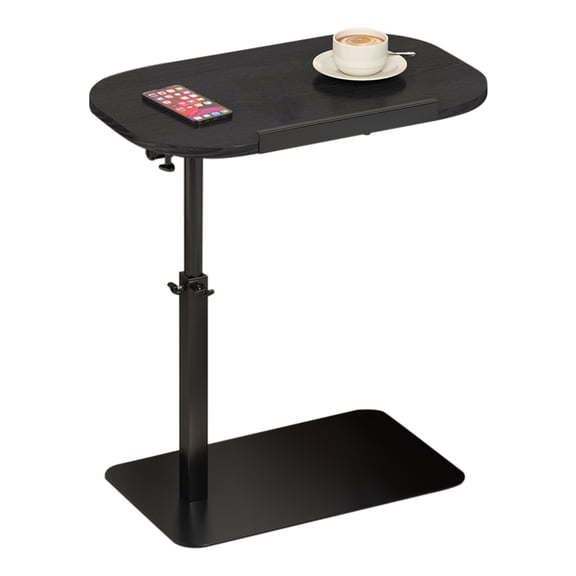 Soonbuy C Shaped Overbed Bedside Table, Sofa Tray End Table Study TV Tray for Couch Adjustable Height Heavy Metal Base Swivel Sofa Bed for Bathroom Living Room