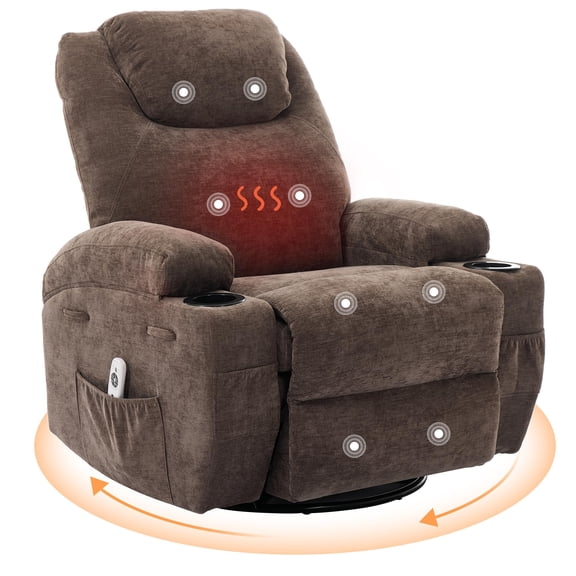 Soonbuy Comfy Recliner Chair with Massage and Heat for Adults,360° Swivel Rock Recliner Single Sofa w/Overstuffed Arms and Back Manual Recliners Chairs,2 Cup Holders,Side Pocket for Living Room