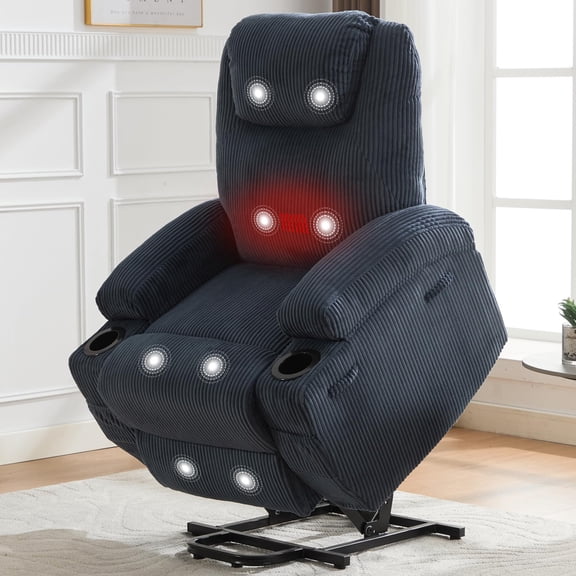 Soonbuy Corduroy Electric Power Lift Recliner Chair with 155° Recline, Massage, Heat, Dual Cup Holders, and Stand Assist, Ergonomic Comfort Chair for Elderly, Ideal for Living Room Relaxation