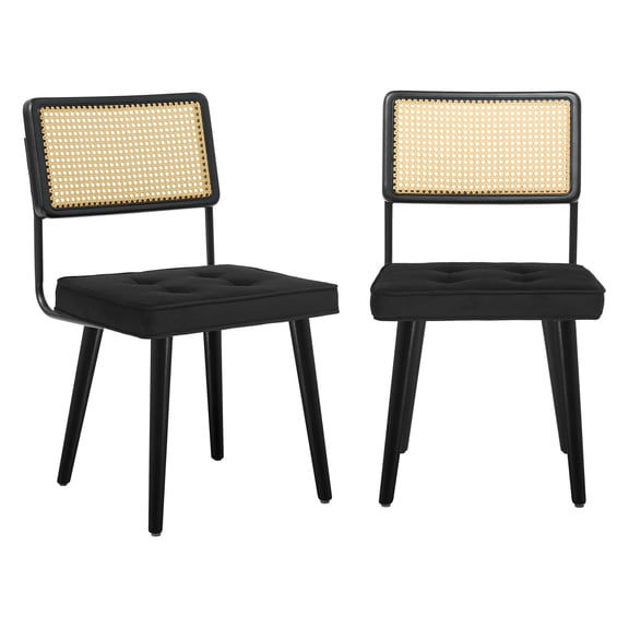 Soonbuy Dining Chairs Mid Century Modern, PU/Velvet Upholstered Kitchen Chairs with Tall Cane Backrest and Strong Wood Legs, Vintage Chairs for Dining Room, Kitchen, Restaurant, Brown, Green, Black