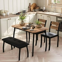 Soonbuy Dining Table Set for 4, Sturdy Wooden Kitchen Table with Chamfer Design and Metal legs, Upholstered Bench & 2 Classic Dinner Chairs, Kitchen and Dining Set for Home Dinner, Party, Apartment