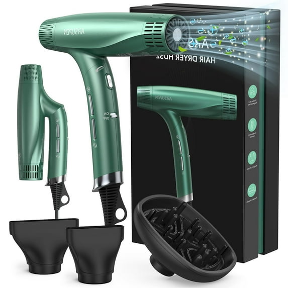 Soonbuy Dual Ionic Blow Dryer, Lightweight Foldable, 12 Modes, Magnetic Nozzle,Green