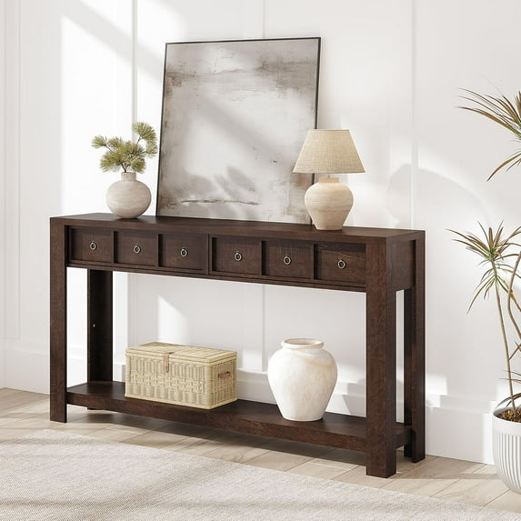 Soonbuy Entryway Table with 2 Drawers & Open Storage Shelf, , 54-Inch Wooden Console Table,Sofa Table Behind Couch, Farmhouse Entry Foyer Table for Entryway, Hallway, Living Room
