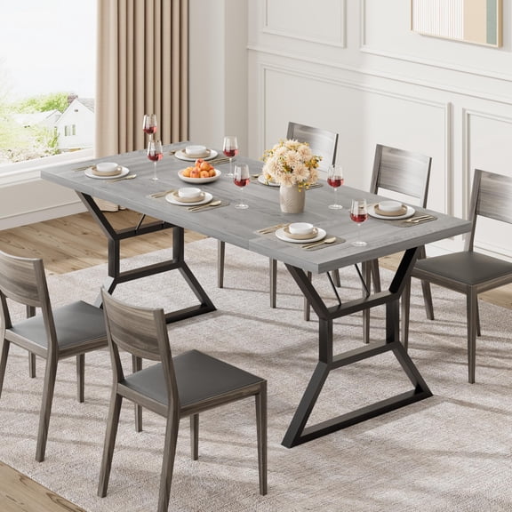 Soonbuy Farmhouse 70.9" Dining Table for 6, Rectangular Wood Dining Tables, Modern Kitchen Table with Extra Heavy Duty Metal Legs for Living Room, Restaurant, Party, Only Table