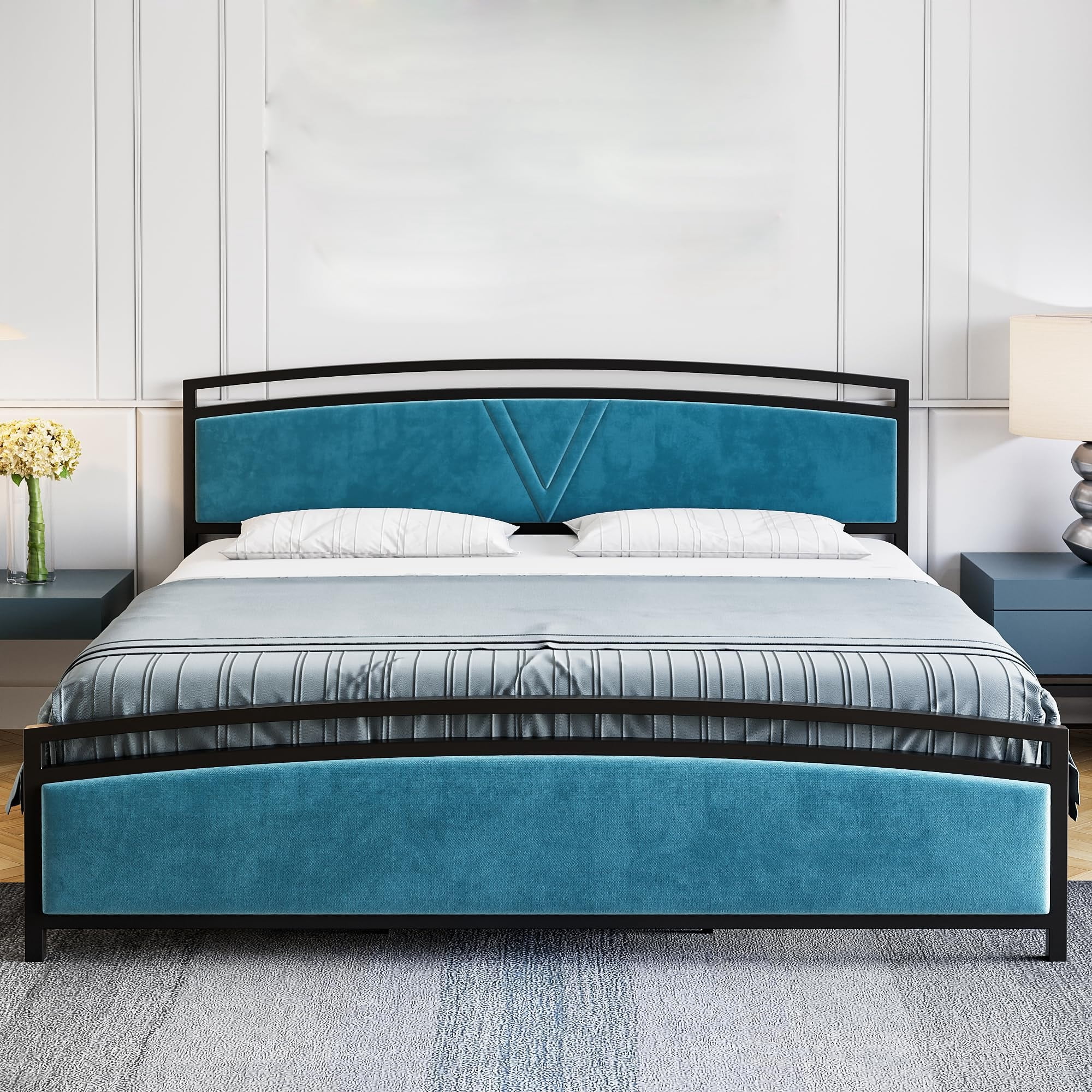 Soonbuy Full/Queen/King Bed Frame,Upholstered Bed Frame with Velvet